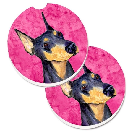 Carolines Treasures Pink Doberman Set of 2 Cup Holder Car Coaster SS4771-PKCARC